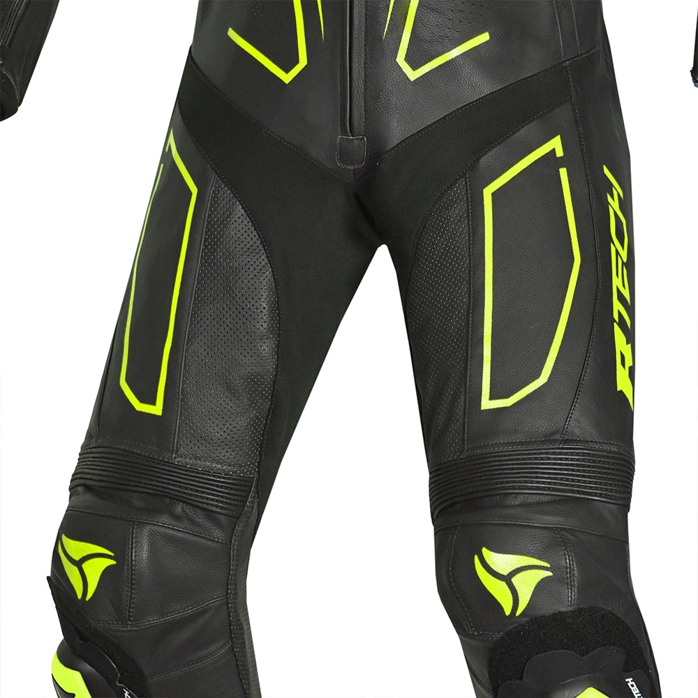 R-TECH RISING STAR 1 PC Moto Fatos Preto Fluorescente Amarelo - Imagem central do traje de frente.
