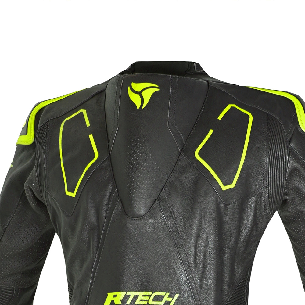 R-TECH RISING STAR 1 PC Moto Fatos Preto Fluorescente Amarelo - Imagem da parte superior das costas do terno