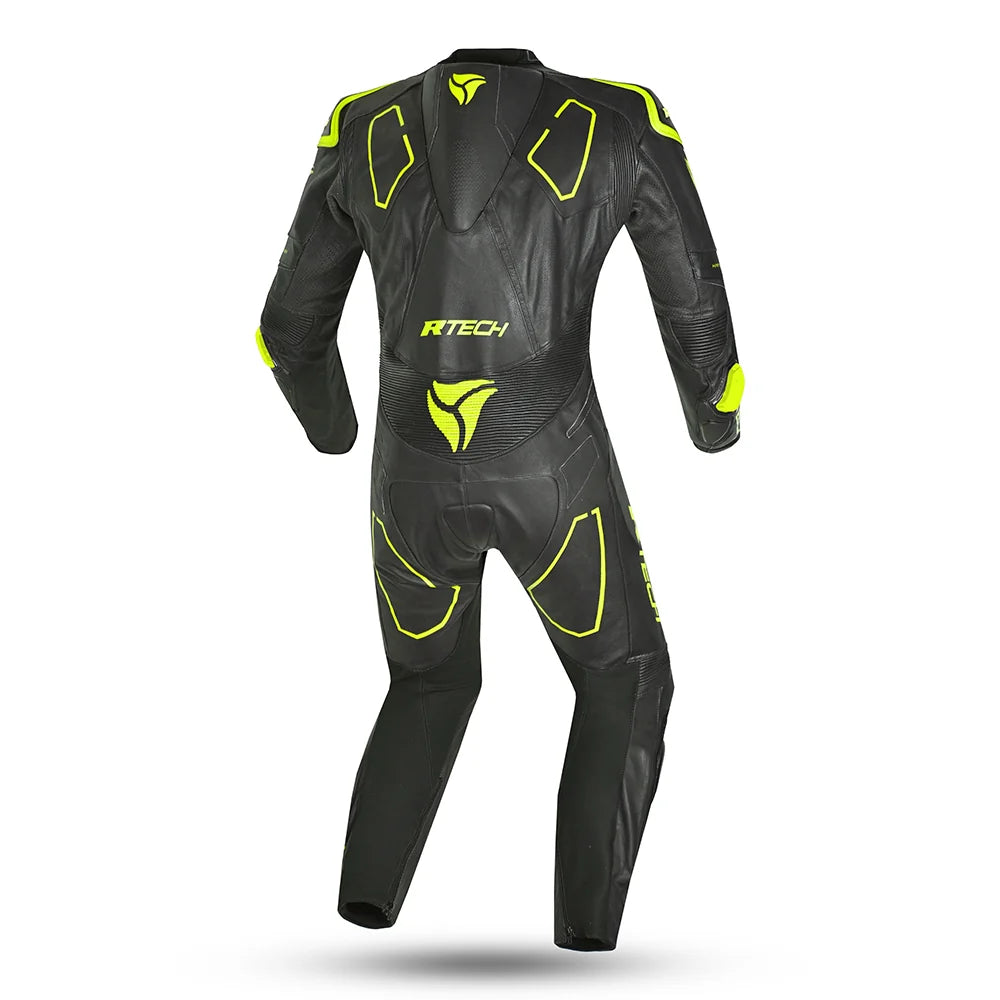 R-TECH RISING STAR 1 PC Moto Fatos Preto Fluorescente Amarelo - Imagem traseira do terno