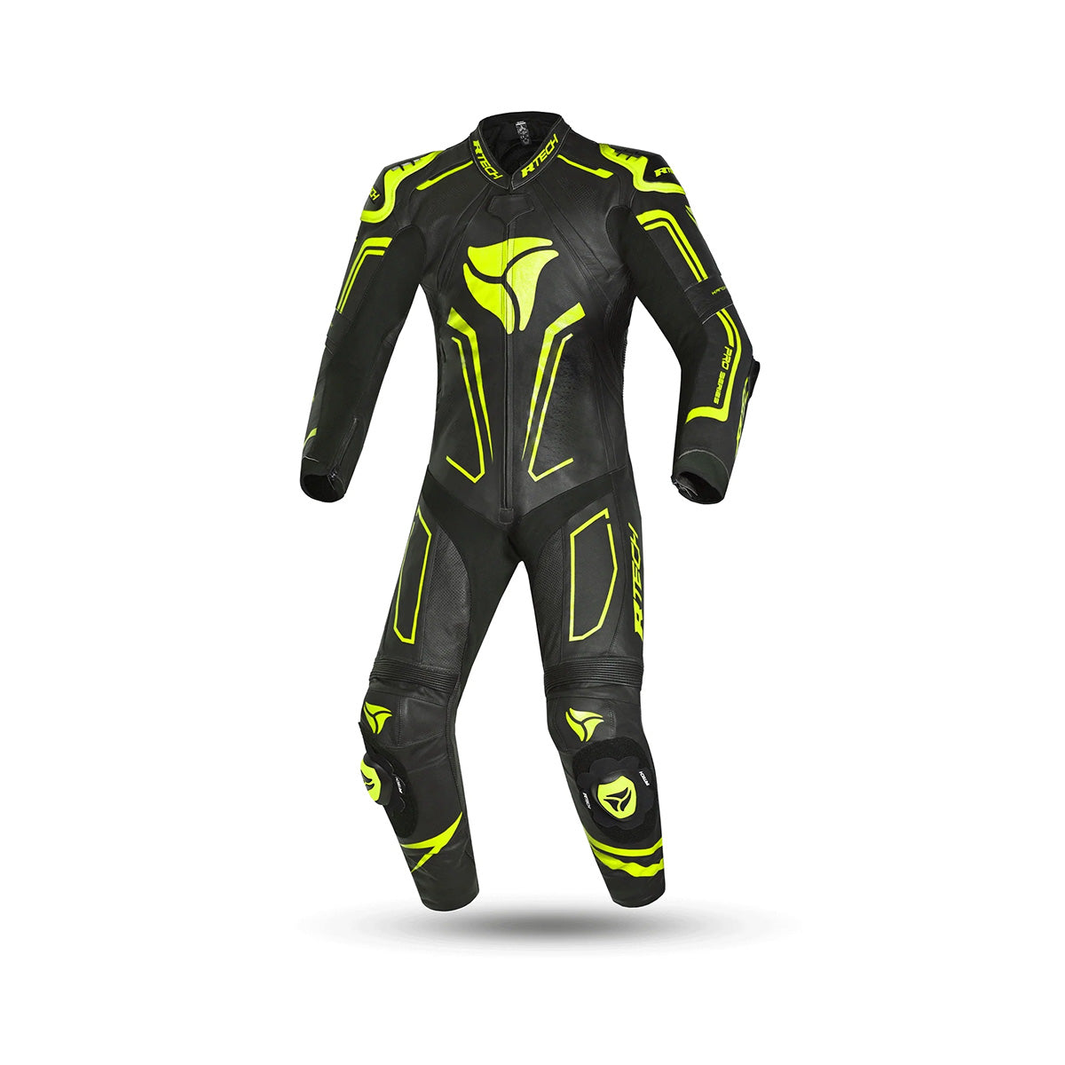 R-TECH RISING STAR 1 PC Moto Fatos Preto Fluorescente Amarelo - imagem frontal do terno