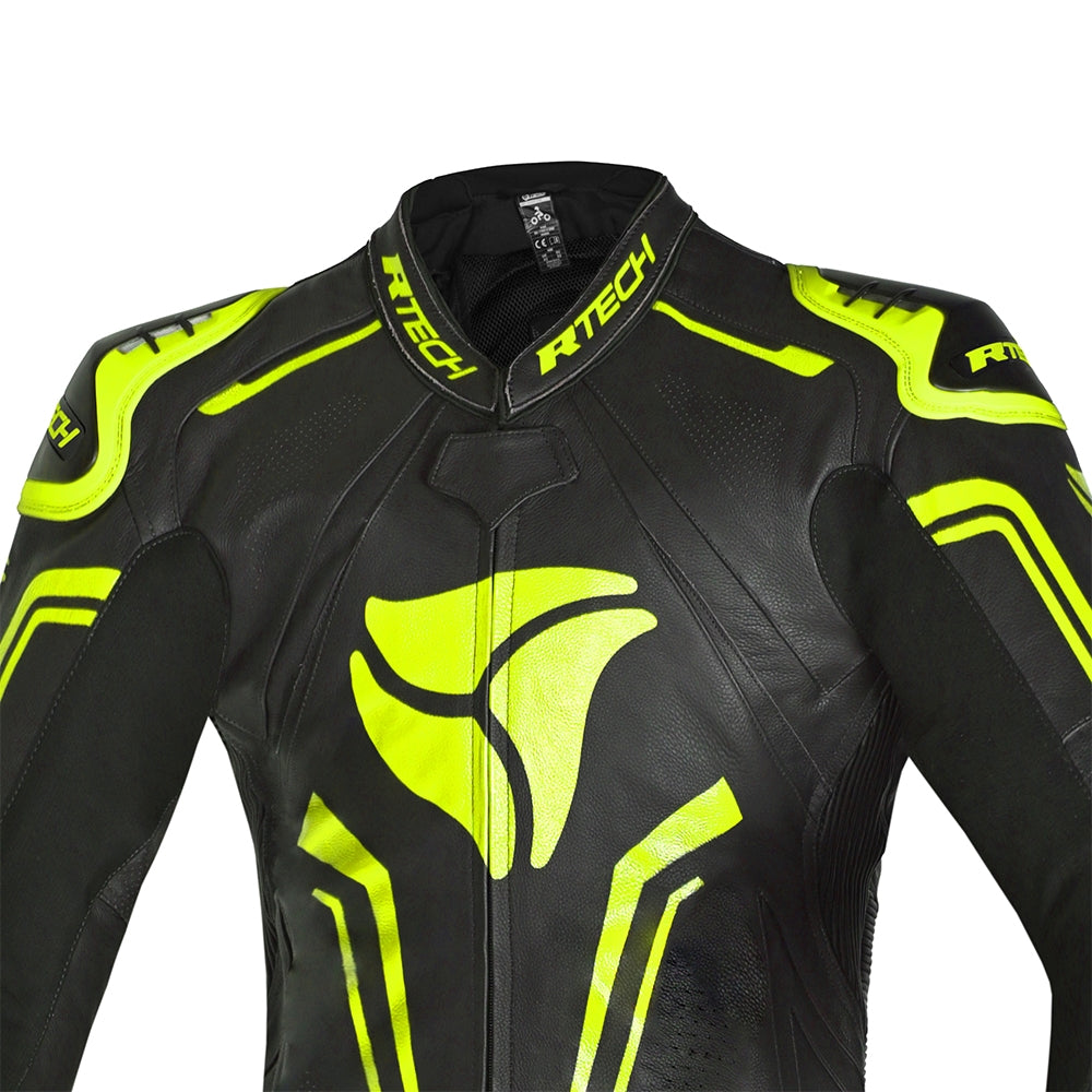 R-TECH RISING STAR 1 PC Moto Fatos Preto Fluorescente Amarelo - imagem parte superior peito do terno