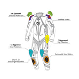 R-TECH HAWK 1 PC Motorcycle Suits Black White Fluorescent Yellow