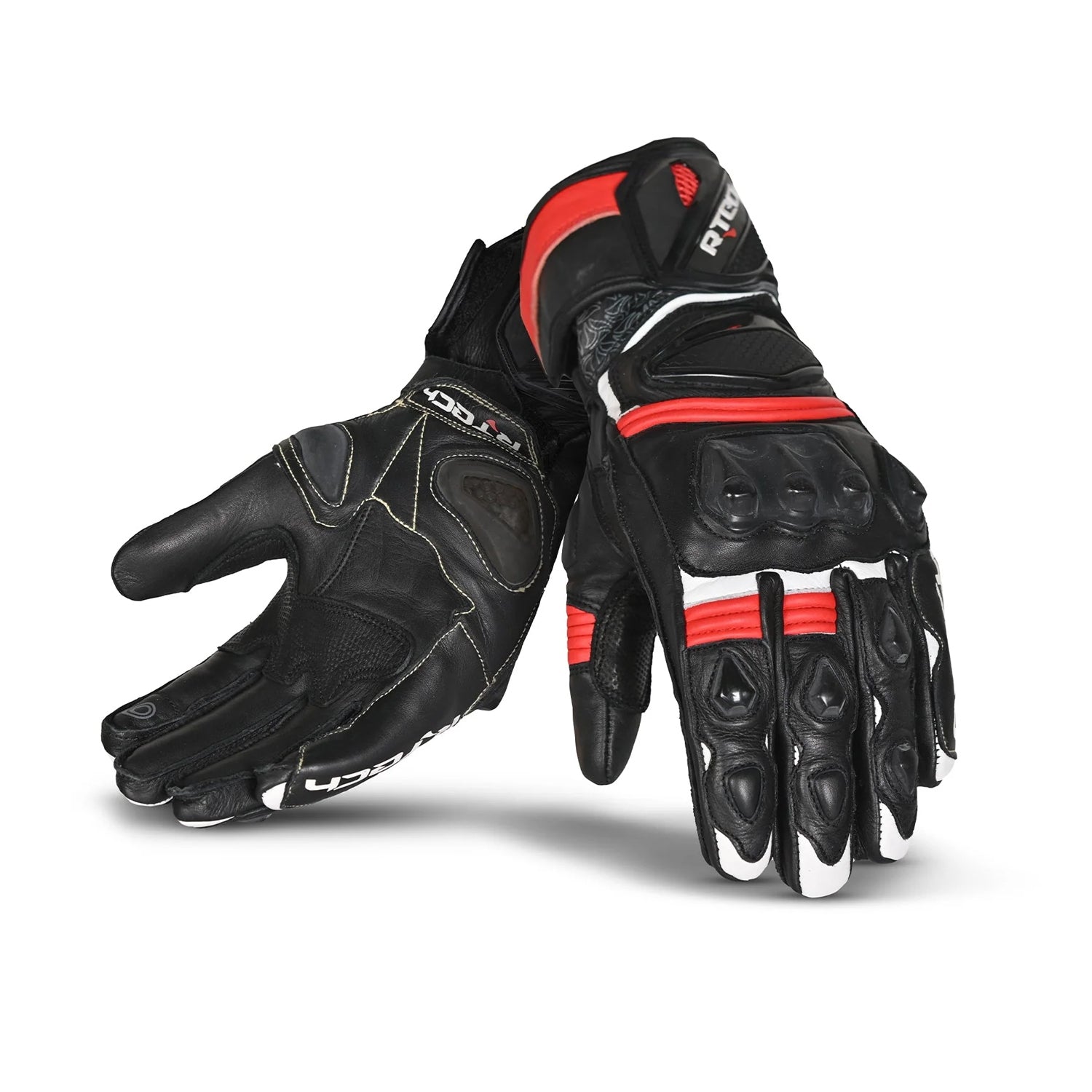 R-TECH ROBO Motorcycle Leather Men's Gloves Black Red – 1 – Maximomoto PT