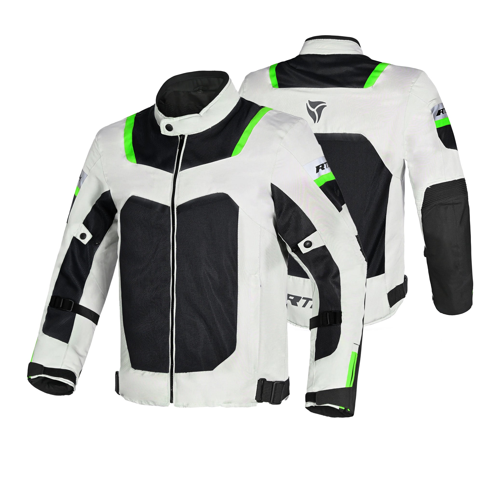 R-TECH SPIRAL MESH Moto Casacos Cinza Frio Preto Verde Fluorescente - Imagem dupla de Casacos