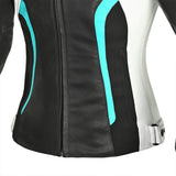 R-TECH TOM RIDER Moto Senhora Casacos Preto Branco Turquesa - Imagem central frontal da Casacos