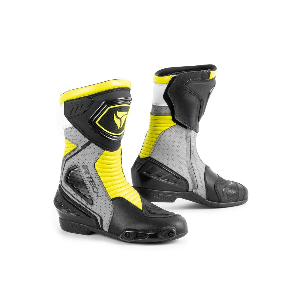 R-Tech Performer Motorcycle Leather Men's Boots Black Fluorescent Yellow – 1 – Maximomoto PT