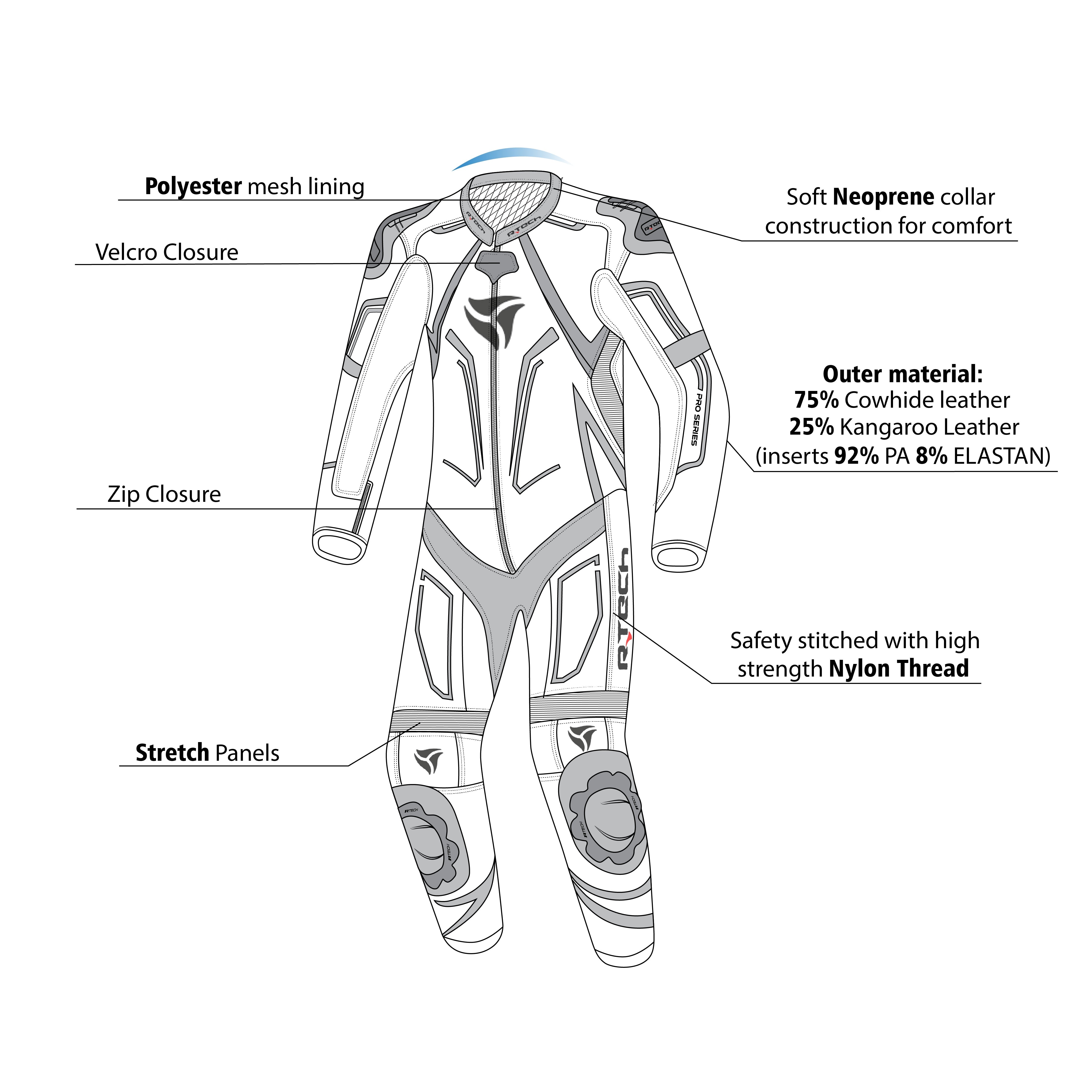 R-TECH RISING STAR 1 PC Moto Fatos Branco Preto - imagem vetorial de terno 1