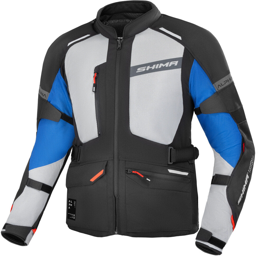 SHIMIA ALPHA Men's Motorcycle Touring Jackets Black White Blue – 1 – Maximomoto PT