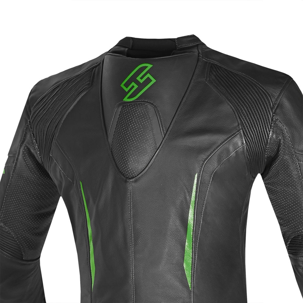 SHUA 2PC INFINITY Moto Homem Fatos Preto Verde - Imagem da parte superior das costas do terno