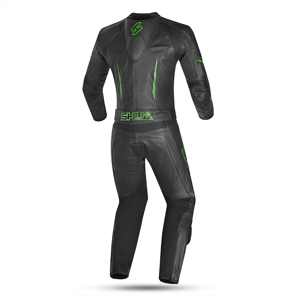 SHUA 2PC INFINITY Moto Homem Fatos Preto Verde - Imagem traseira do terno