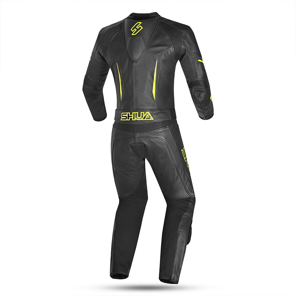 SHUA INFINITY 2 PC Moto Homem Fatos Preto Amarelo - Imagem traseira do terno