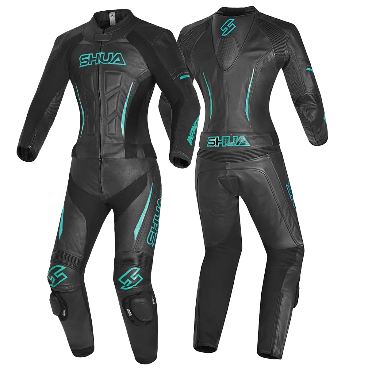 SHUA INFINITY 2 PC Moto Senhora Fatos Turquesa Preto - Imagem dupla de ternos