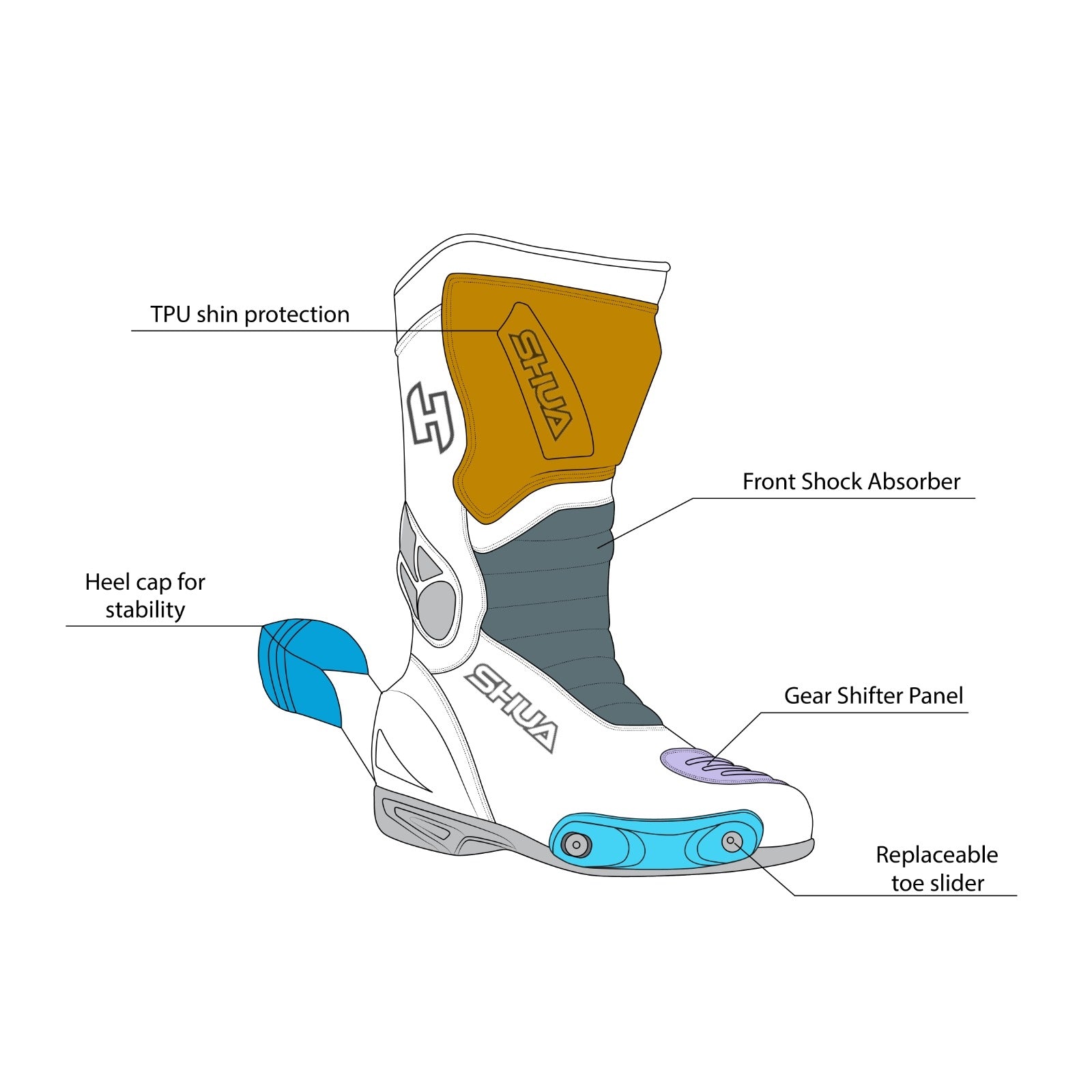 SHUA SUPER TECH Moto Couro Botas Pretas Amarelas Fluorescentes - Imagem vetorial 1 de botas