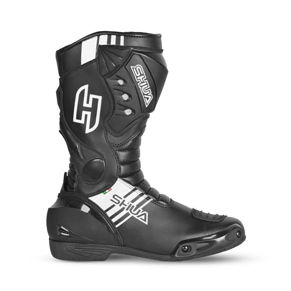 SHUA SUPER TECH Moto Couro Botas Preto Branco - Imagem do lado direito de Boots