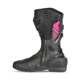 SHUA SUPER TECH Women's Leather Motorcycle Boots Black Pink