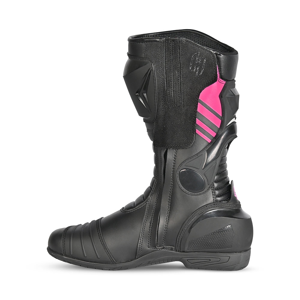 SHUA SUPER TECH Moto Couro Senhora Botas Preto Rosa - Imagem do lado esquerdo de Boots