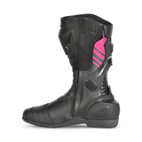 SHUA SUPER TECH Moto Couro Senhora Botas Preto Rosa - Imagem do lado esquerdo de Boots