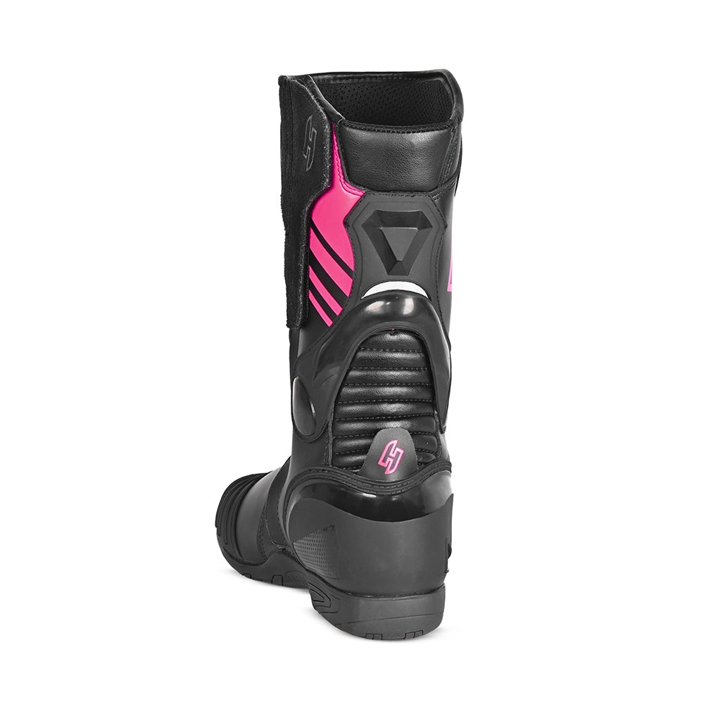 SHUA SUPER TECH Moto Couro Senhora Botas Preto Rosa - Imagem do verso de Boots
