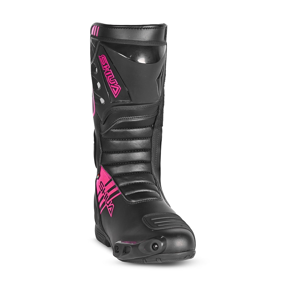 SHUA SUPER TECH Moto Couro Senhora Botas Preto Rosa - Imagem frontal da Boots