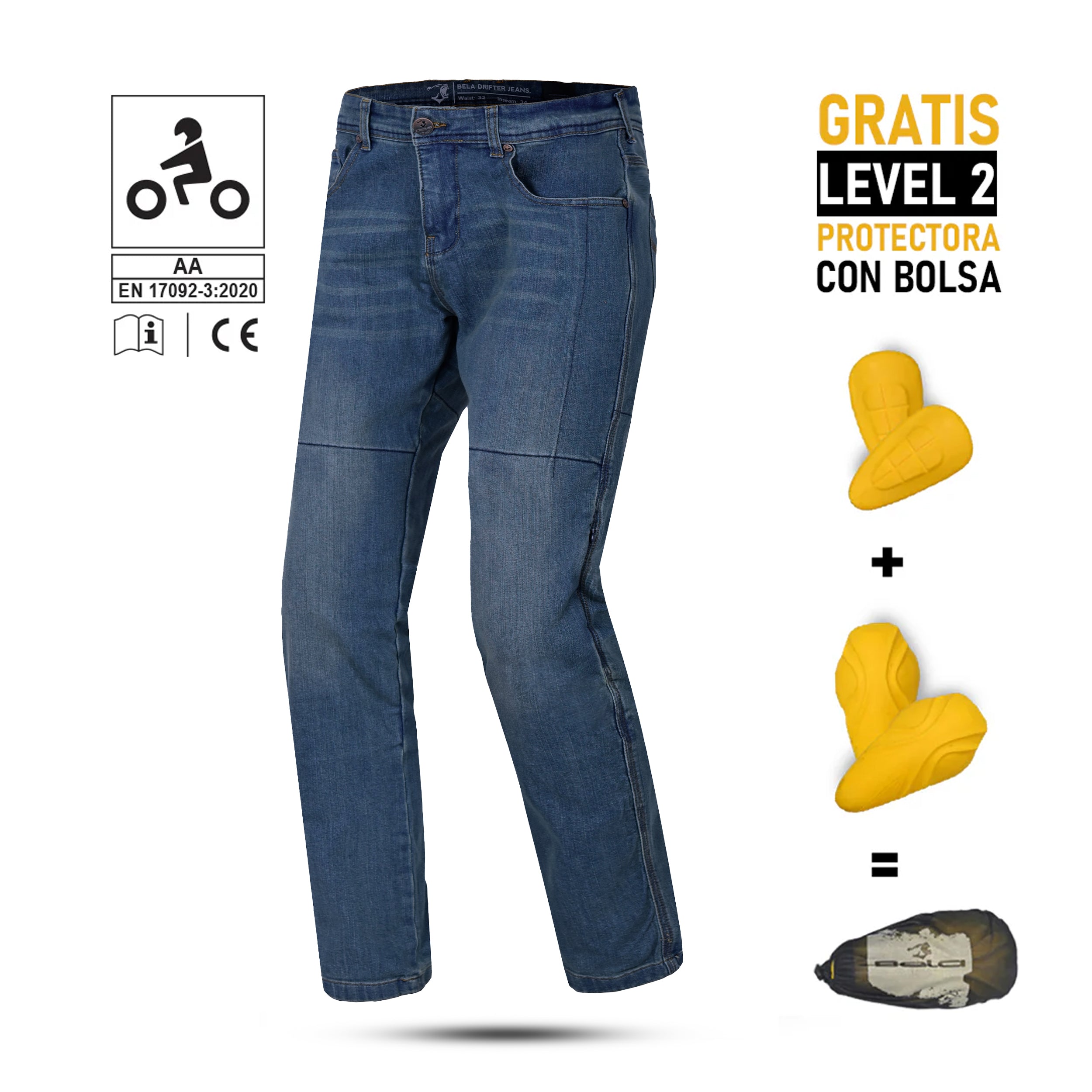 BELA DRIFTER Jeans Moto Calcas Azul 32L
