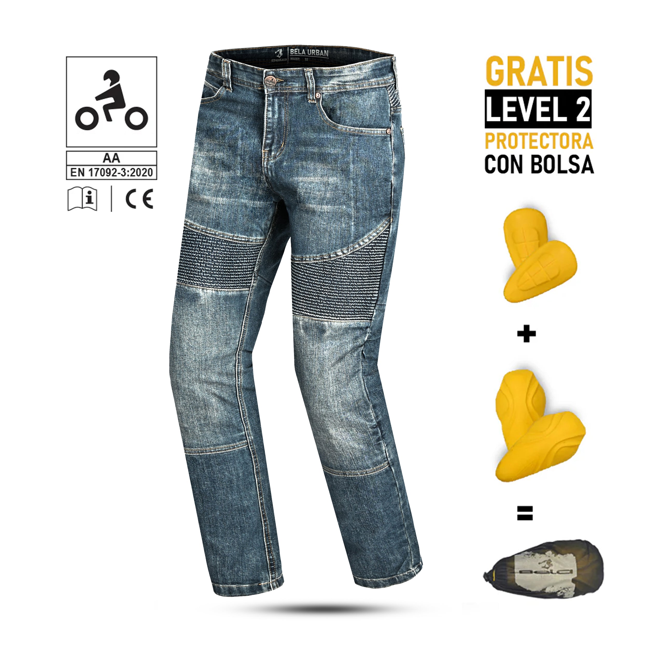 BELA URBAN Denim Jeans Moto Senhora Calcas Azul Khaki Tint