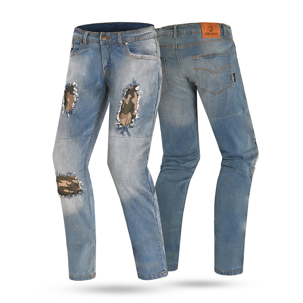 BELA STONE Jean Moto Calcas CE Approved AA Camuflagem Azul