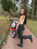 BELA ganga Street Senhora Motocicleta Calças preta