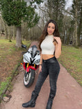 BELA ganga Street Senhora Motocicleta Calças preta