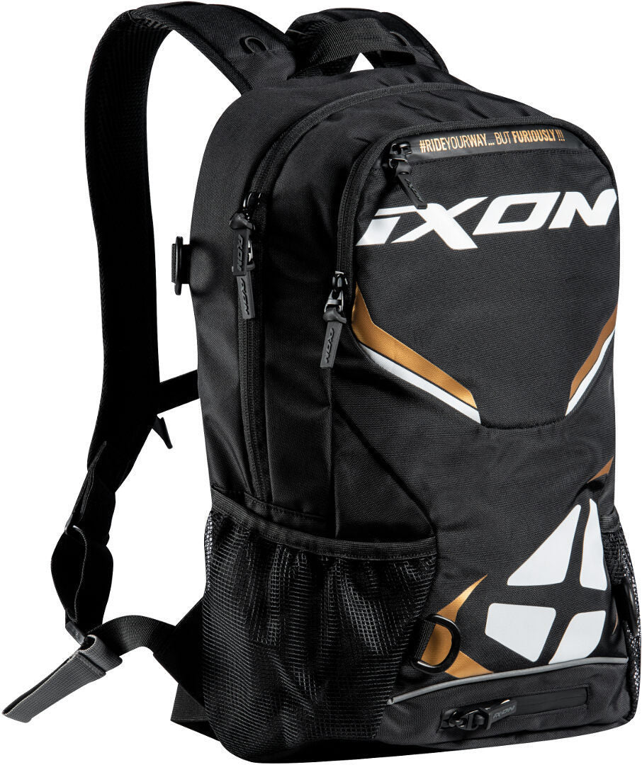 IXON R-Tension 23 Mochila Textil Moto Negro Blanco Oro 23 L – 1 – Maximomoto PT