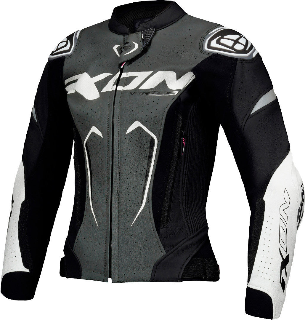 IXON VORTEX 3 Mujer Carreras Cuero Chaqueta Negro Antracita Blanco – 1 – Maximomoto PT