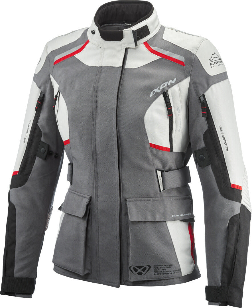 IXON MIDGARD Moto Textil Mujer Aventuras Chaqueta Gris Preto Rojo – 1 – Maximomoto PT