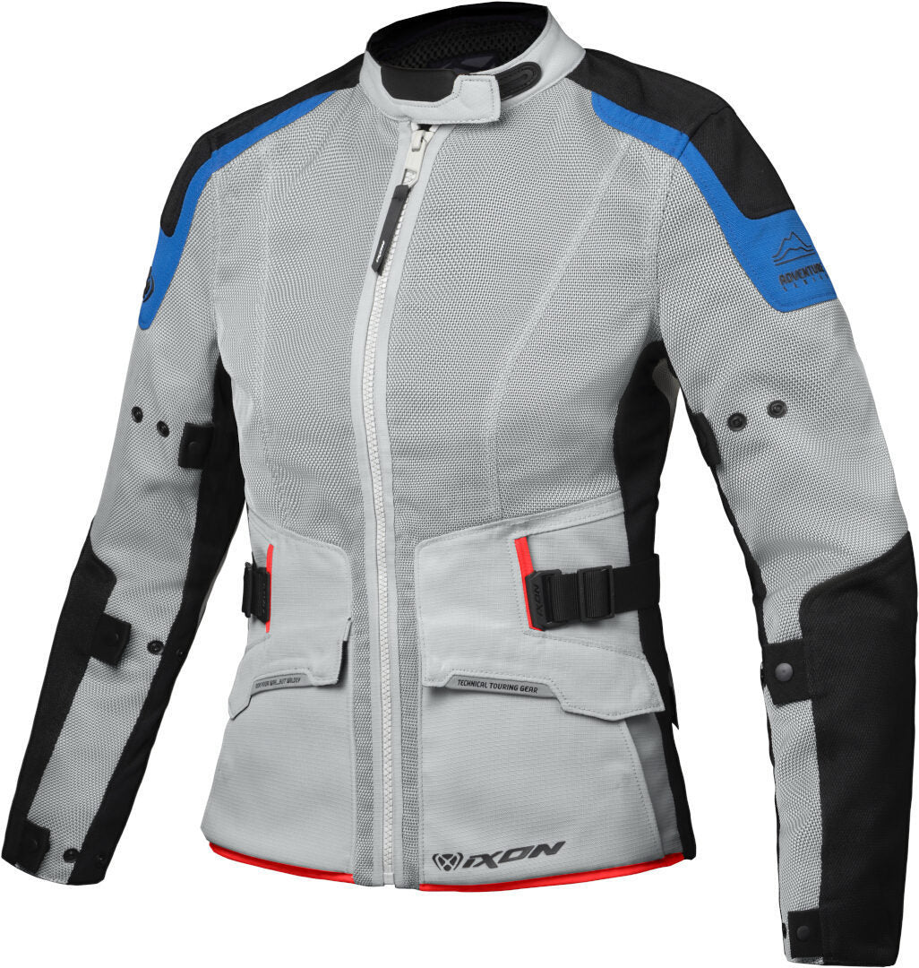 IXON M-NJORD Mujer Textil Chaqueta Gris Claro Azul Rojo Brillante – 1 – Maximomoto PT