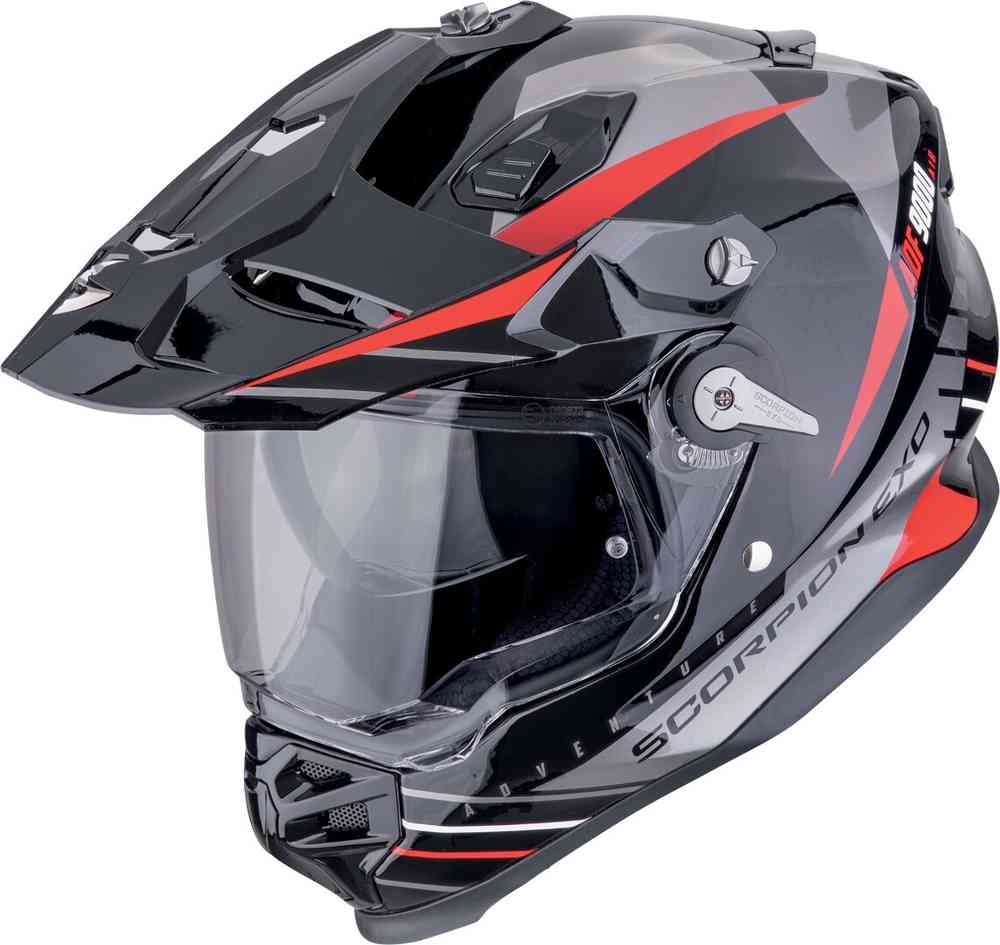 SCORPION ADF 9000 AIR FEAT Aventura Moto Casco Negro Plata Rojo