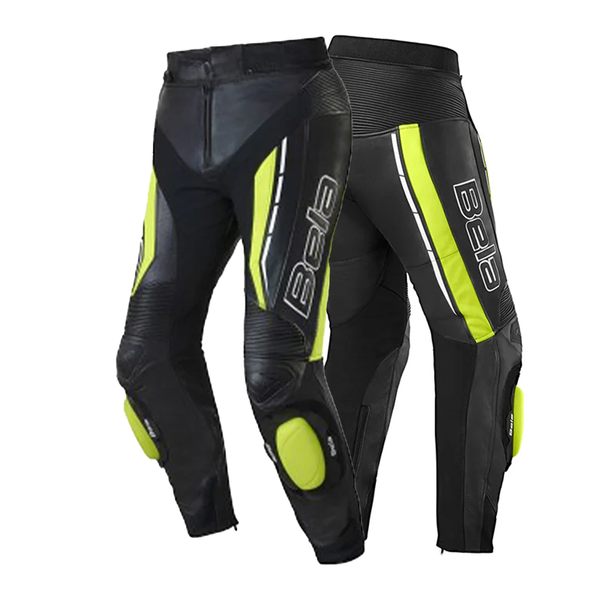 BELA ROCKET Couro Moto Senhora Calças Preto Fluorescente Amarelo