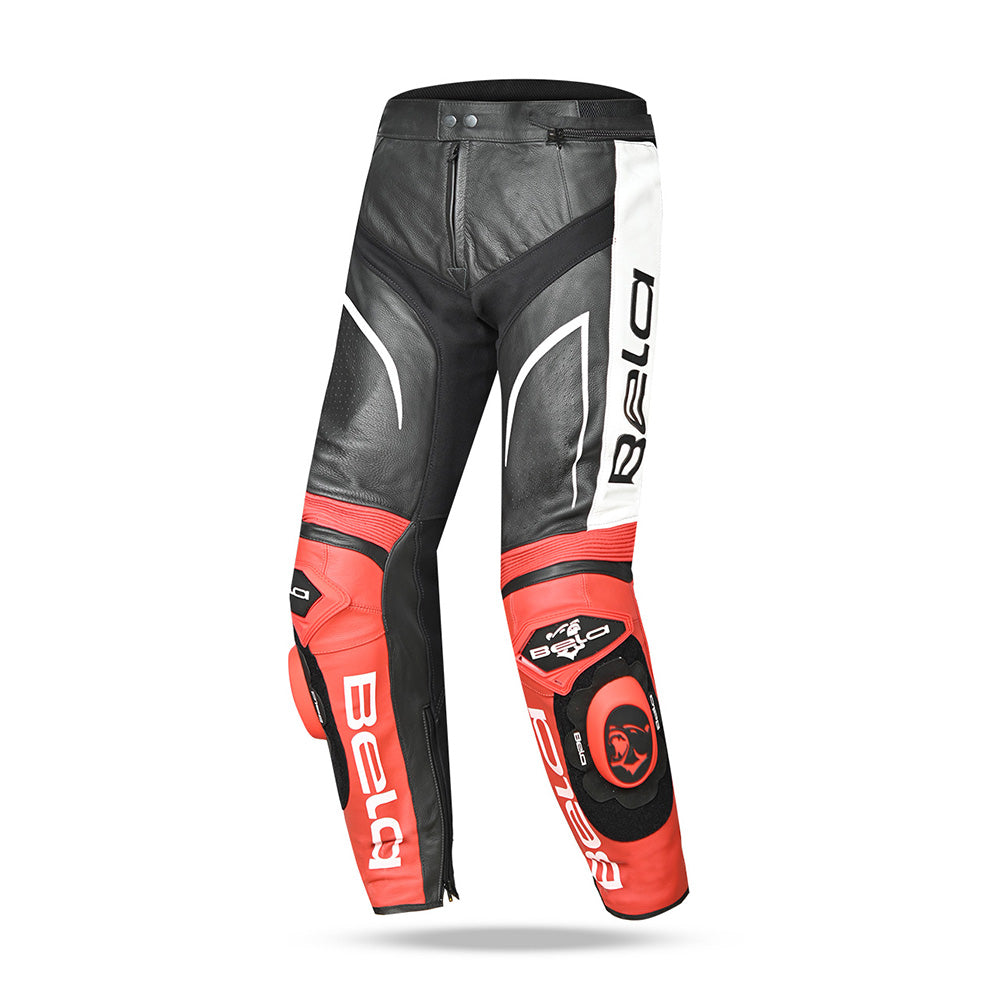 BELA X RACE Moto Couro Calcas Preto Branco Vermelho