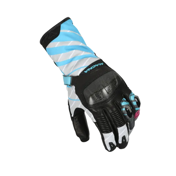 MACNA KROWN SENHORA MOTOCICLETA COURO LUVAS PRETAS CINZA CLARO AZUL – 1 – Maximomoto PT
