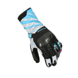 MACNA KROWN SENHORA MOTOCICLETA COURO LUVAS PRETAS CINZA CLARO AZUL