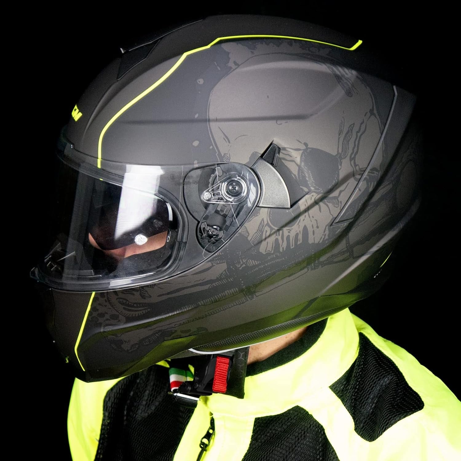 CGM - 321S ATOM SKULL Nero Giallo fluo opaco