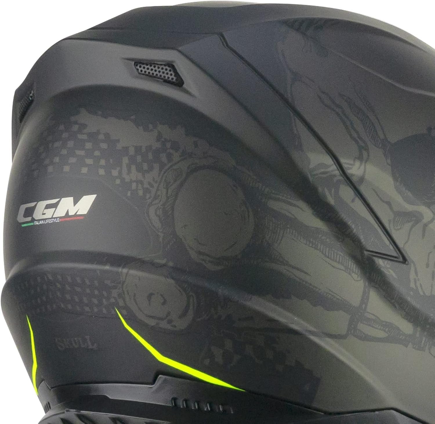 CGM - 321S ATOM SKULL Nero Giallo fluo opaco
