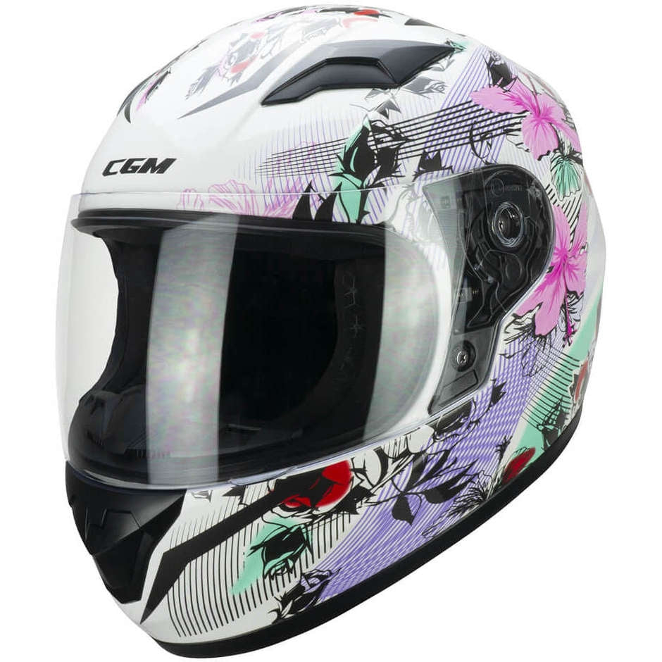 CGM 265S LUCKY MUSIC Integral Moto Casco Bianco Rosa