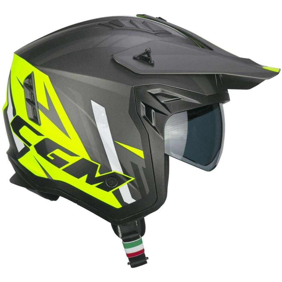 CGM 155X Rush Moto Jet Casco Amarillo Grafito fluorescente Mate