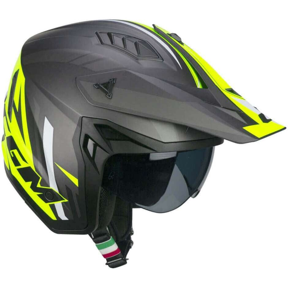CGM 155X Rush Moto Jet Casco Amarillo Grafito fluorescente Mate