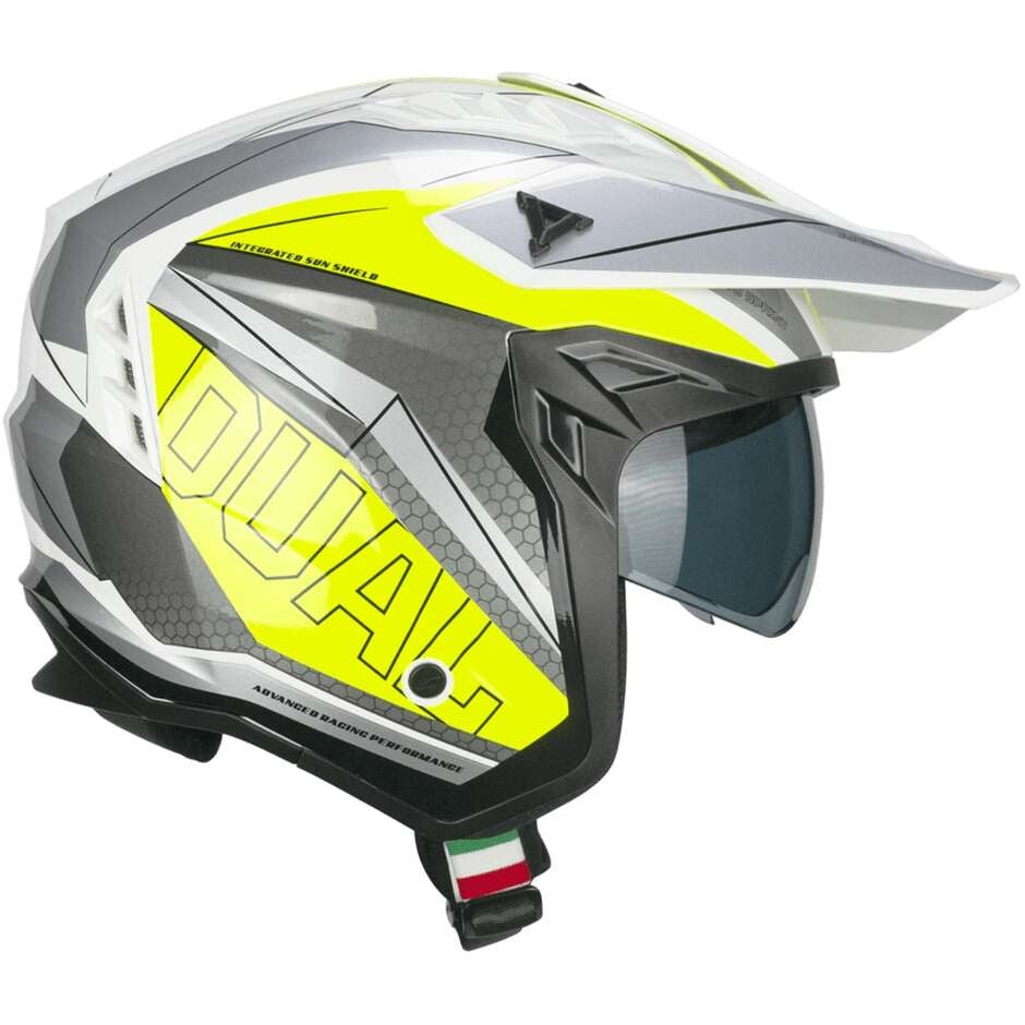 CGM 155G RUSH DUAL Jet Casco De Moto Blanco Amarillo Fluo