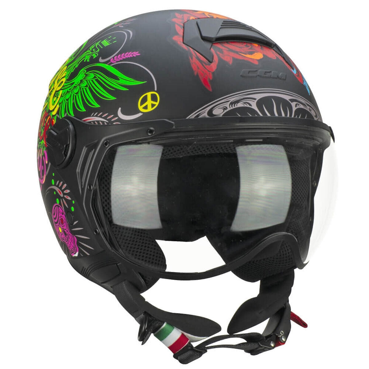 CGM 167S FLO JOY JET CASCO MOTO NERO AZZURRO VERDE OPACO SAGOMATA – 4 – Maximomoto PT