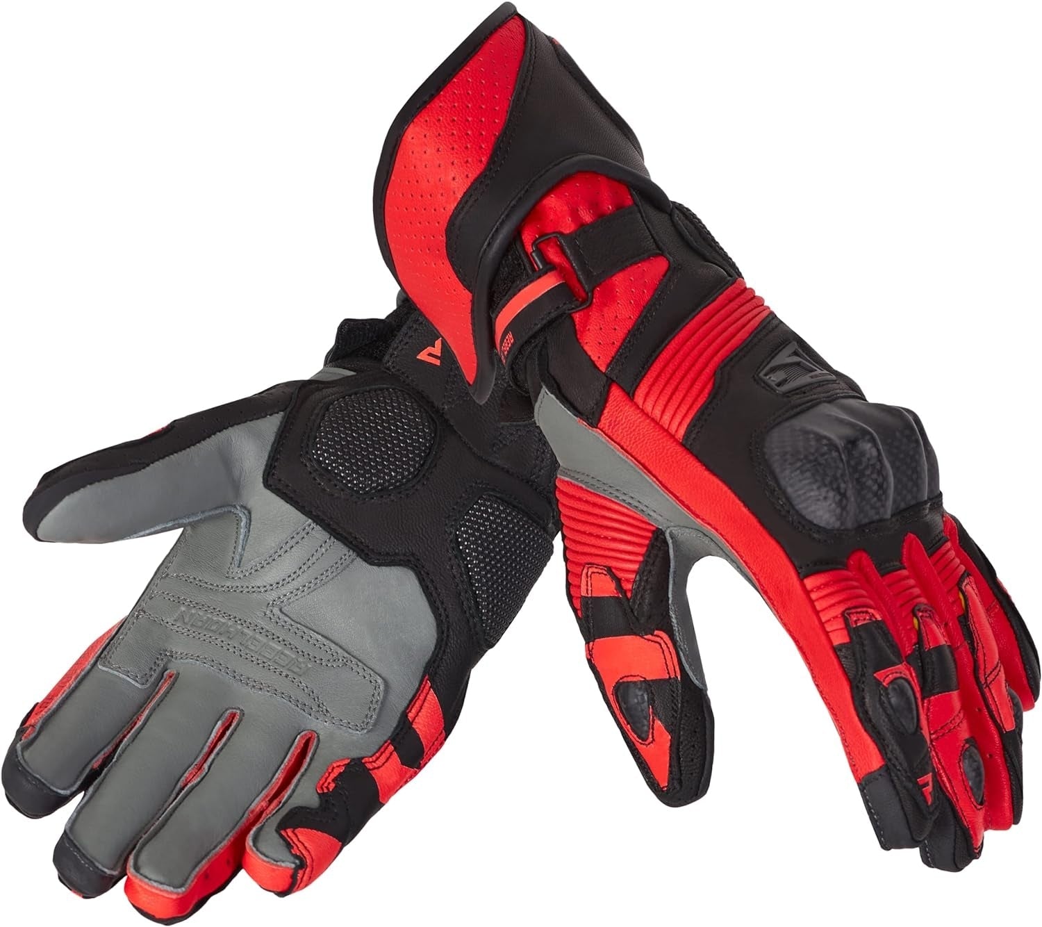 REBEL HORN - FIGHTER LEATHER GLOVES BLACK/RED FLUORESCENT – 2 – Maximomoto PT