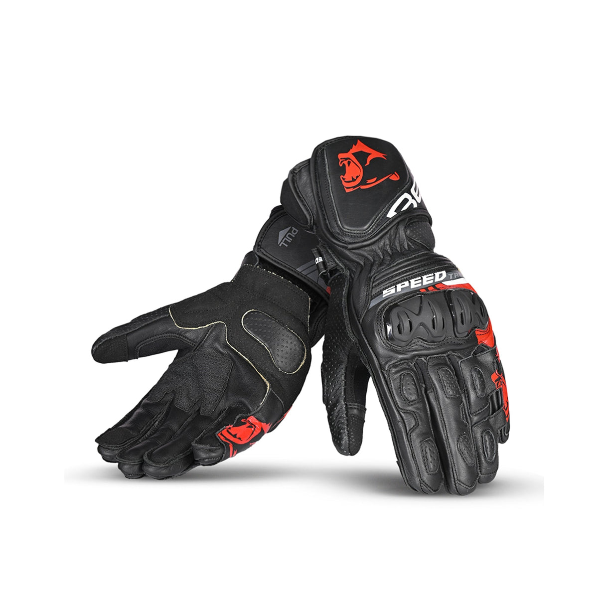 BELA LEMOX Moto Couro Luvas Preto Vermelho