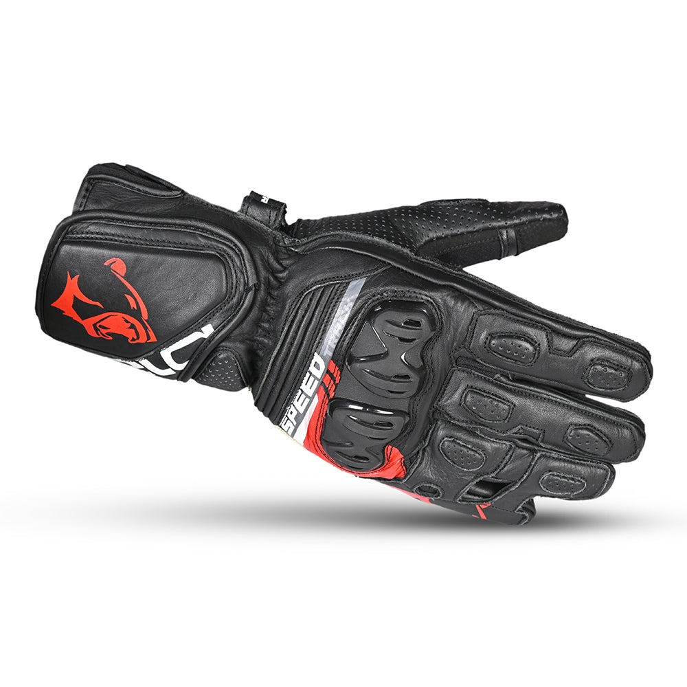 BELA LEMOX Moto Couro Luvas Preto Vermelho
