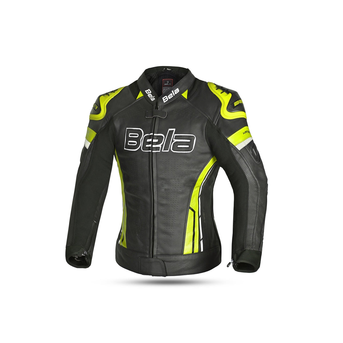 BELA Rocket Senhora Moto Couro Casacos Preto Amarelo Fluo