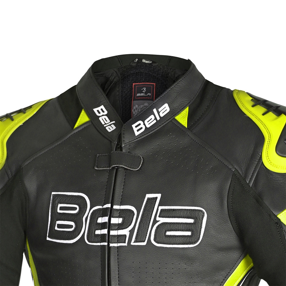 BELA Rocket Senhora Moto Couro Casacos Preto Amarelo Fluo