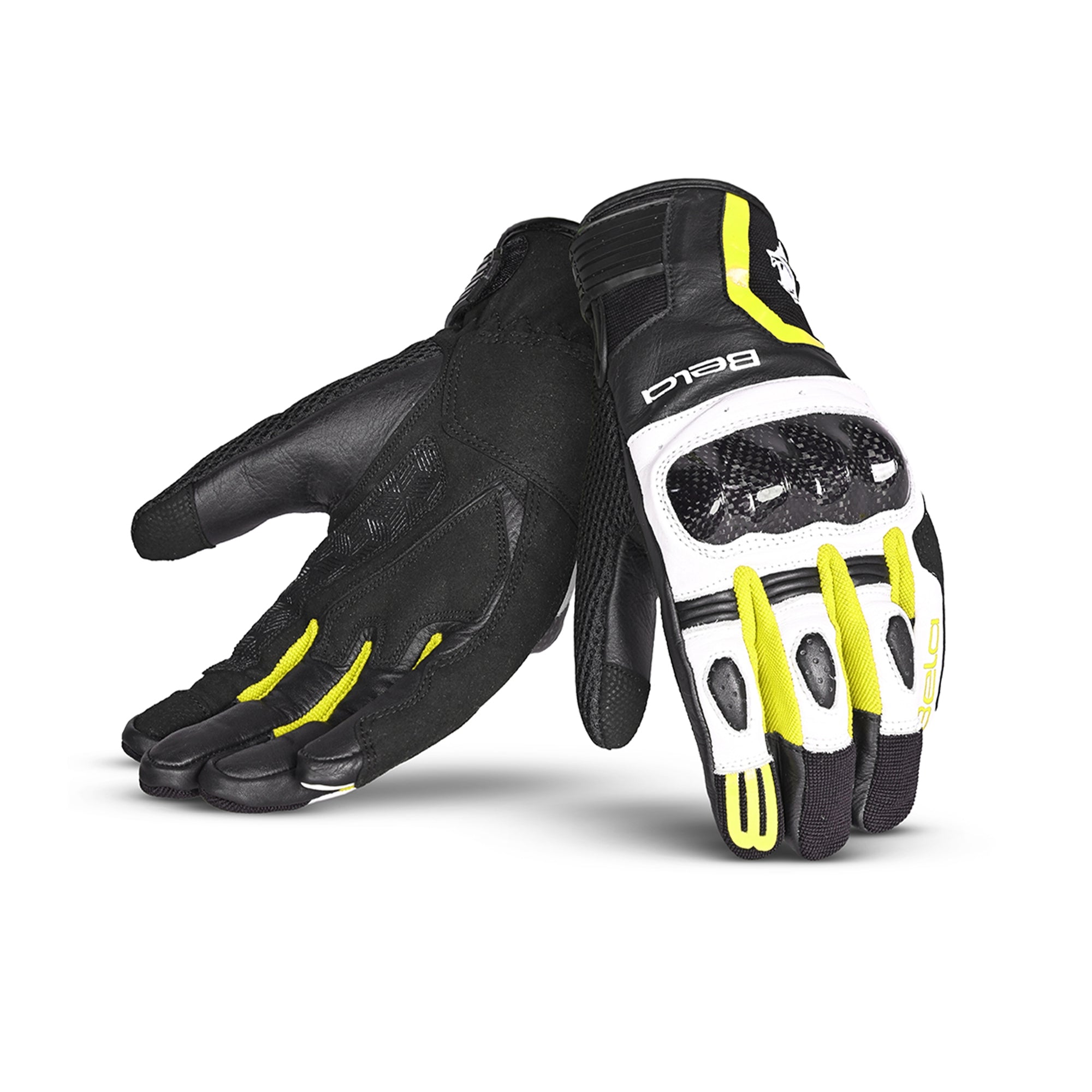 BELA AIR FLOW Motorcycle Leather Gloves Black White Fluorescent Yellow – 1 – Maximomoto PT